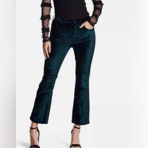 Free People velvet jade green cropped flared pants
